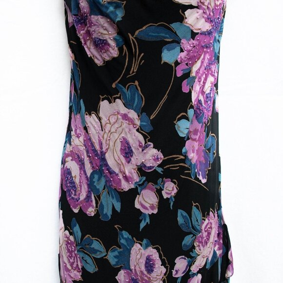 Eva Blue Y2K Maxi Dress 6 Beaded Floral Purple Faux Wrap Feminine Fairy Core - Picture 2 of 8